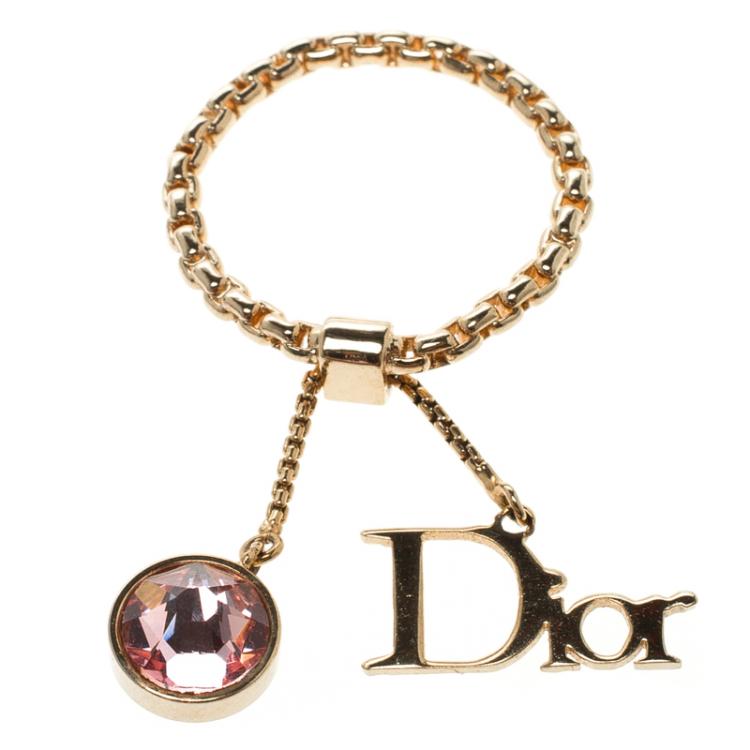 مملوكة مسبقًا Dior Pink Crystal Gold Tone Ring Size 51