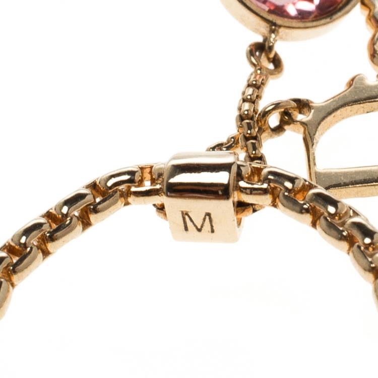 مملوكة مسبقًا Dior Pink Crystal Gold Tone Ring Size 51