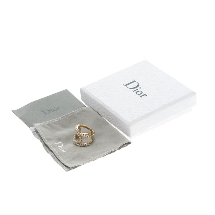 Pre Owned Dior Your Dior Faux Pearl Gold Tone Ring Size 52