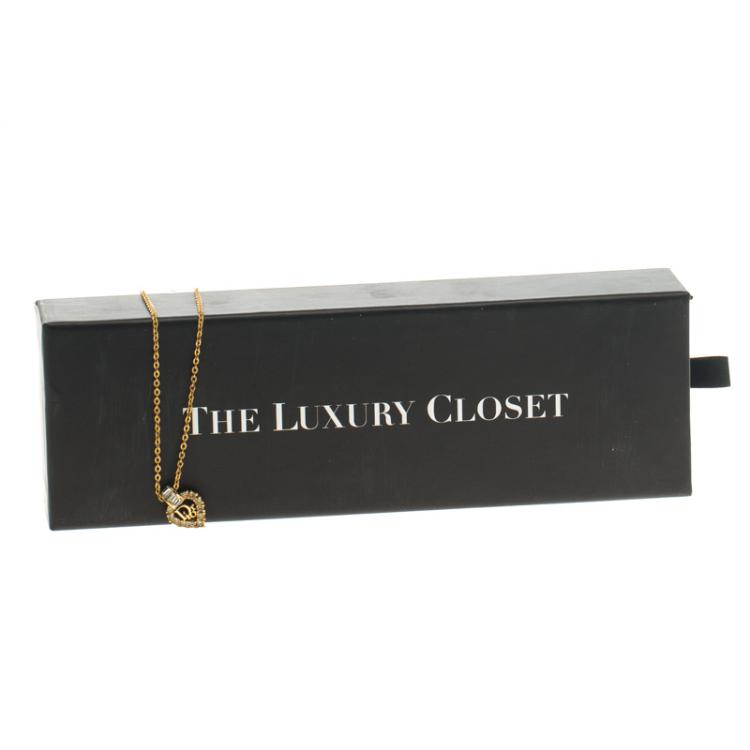 Pre Owned Dior Crystal Heart & Gold Tone Necklace