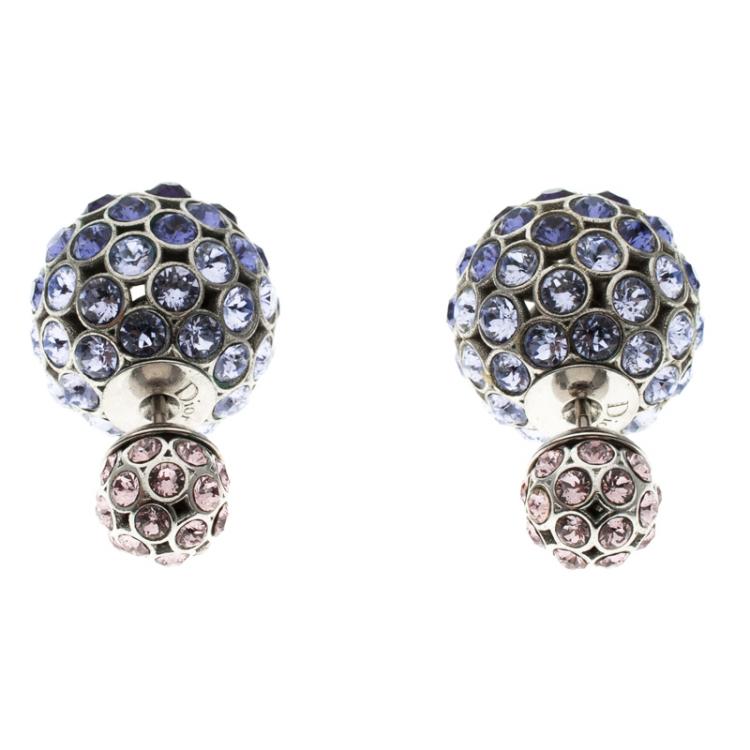 Pre Owned Dior Tribales Purple Crystal Silver Tone Stud Earrings