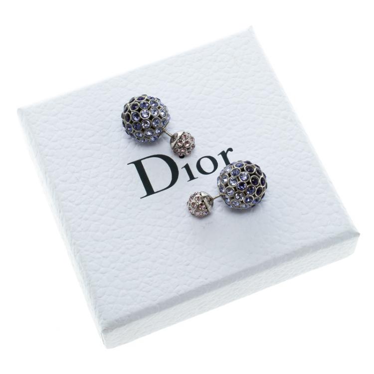 Pre Owned Dior Tribales Purple Crystal Silver Tone Stud Earrings