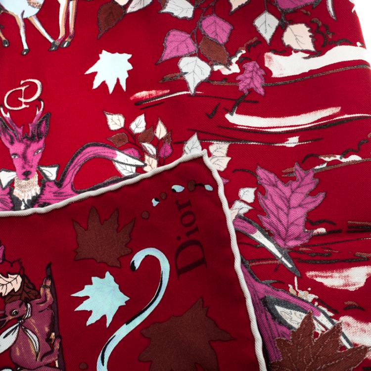 Pre Owned Dior Salon d'Automne Red Printed Silk Square Scarf