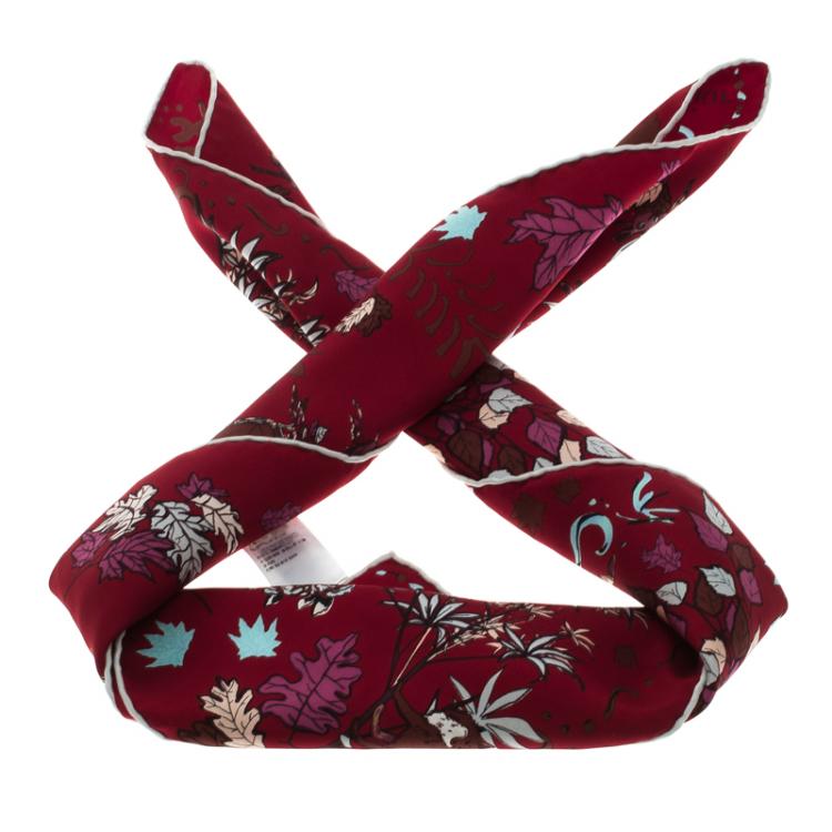 Pre Owned Dior Salon d'Automne Red Printed Silk Square Scarf