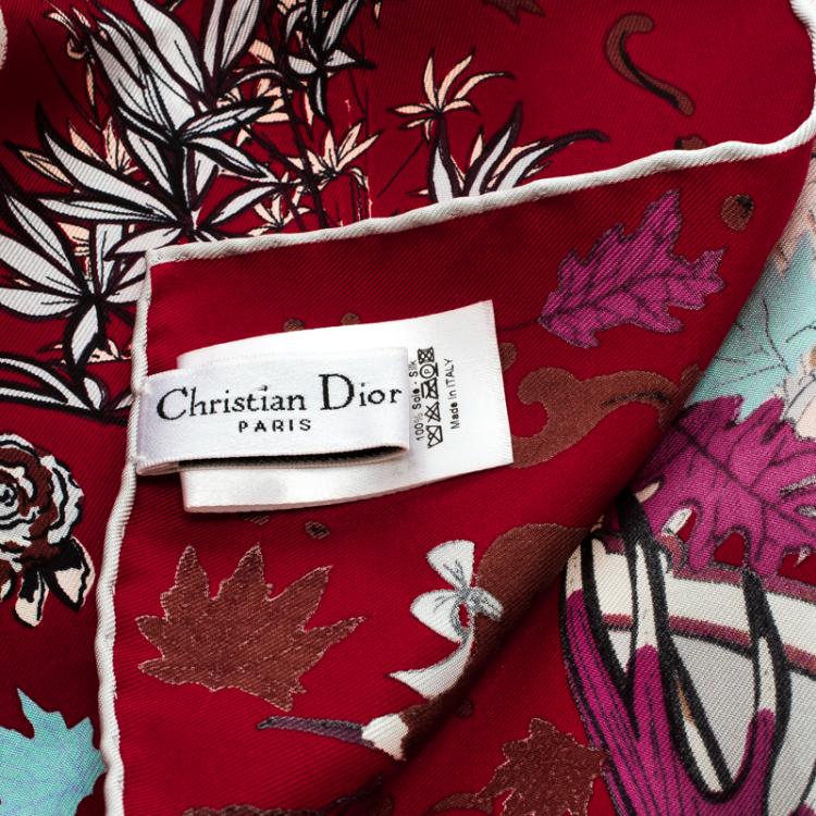 Pre Owned Dior Salon d'Automne Red Printed Silk Square Scarf