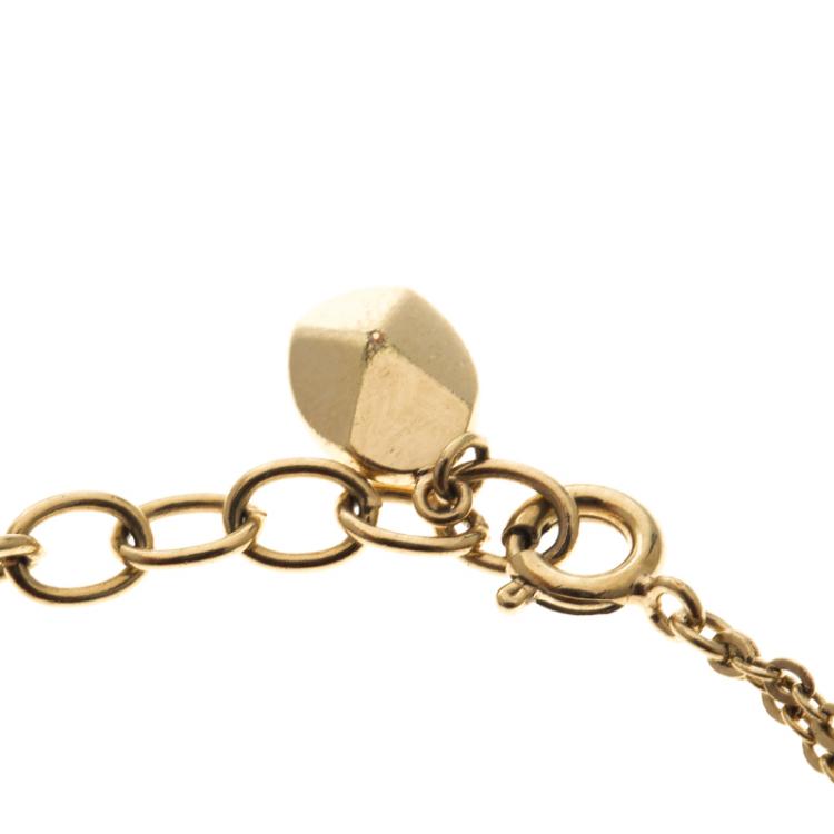 Pre Owned Dior Oblique Crystal Gold Tone Bracelet 20 cm