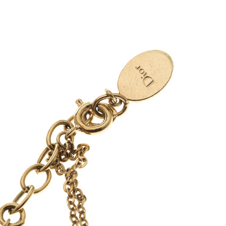 Pre Owned Dior Oblique Crystal Gold Tone Bracelet 20 cm