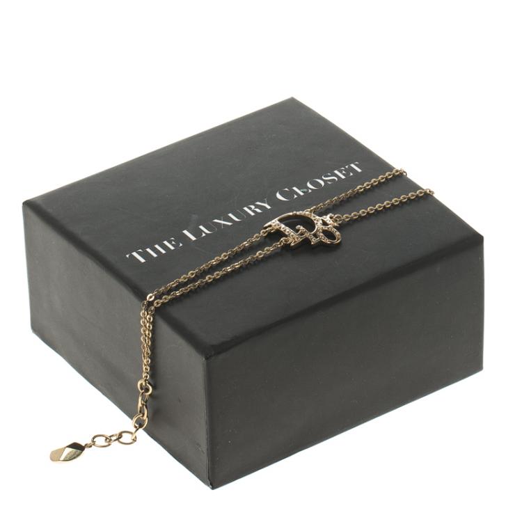 Pre Owned Dior Oblique Crystal Gold Tone Bracelet 20 cm
