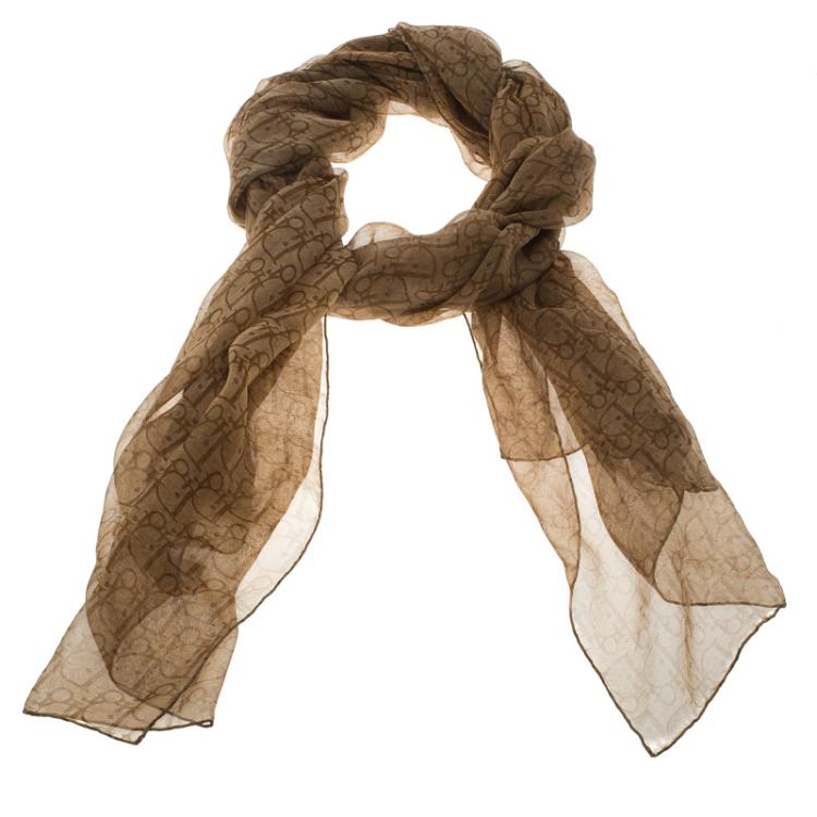 Pre Owned Dior Brown Monogram Printed Silk Stole