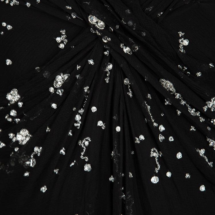 Pre Owned Dior Black Silk Chiffon Crystal Embellished Gown S
