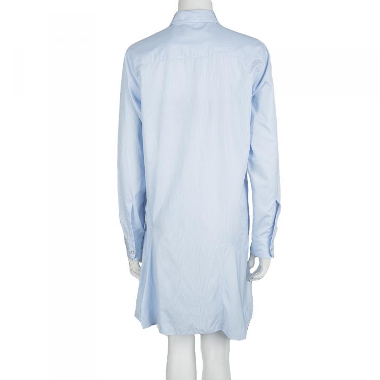 Pre Owned Christian Dior Blue and White Striped Cotton Shirt Dress M