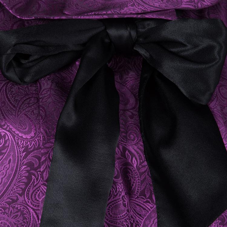 Pre Owned Dior Vintage Purple Paisley Printed Silk Draped Open Front Blouse L