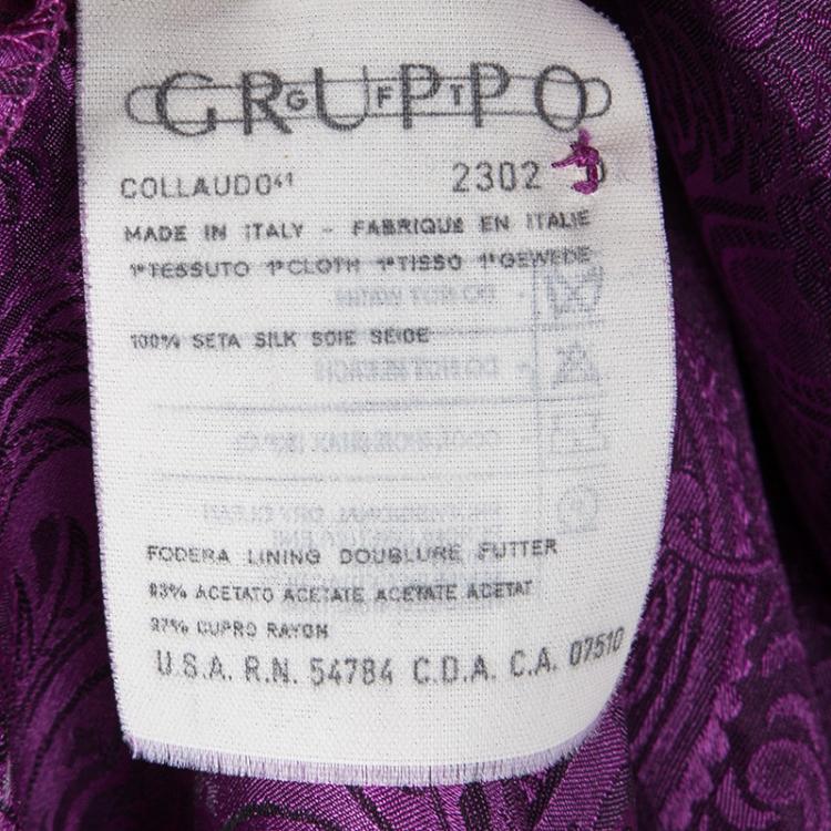 Pre Owned Dior Vintage Purple Paisley Printed Silk Draped Open Front Blouse L