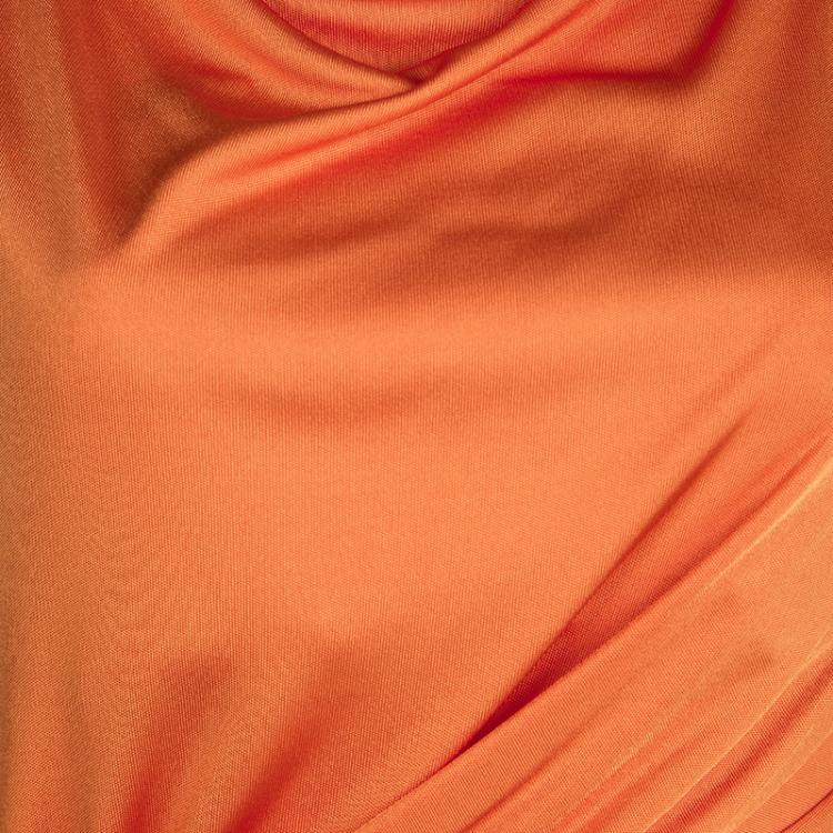 Pre Owned Dior Orange Knit Draped Sleeveless Cowl Neck Dress M