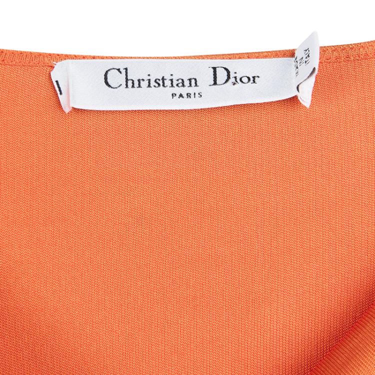 Pre Owned Dior Orange Knit Draped Sleeveless Cowl Neck Dress M