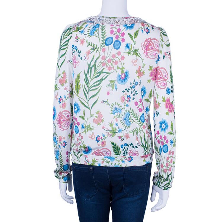 Pre Owned Dior Silk Floral Embellished Top L