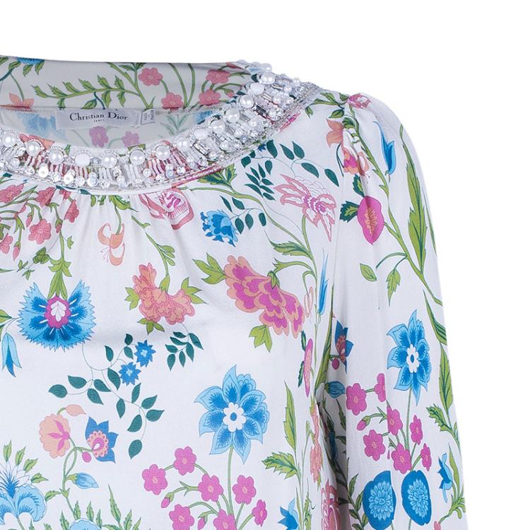 Pre Owned Dior Silk Floral Embellished Top L