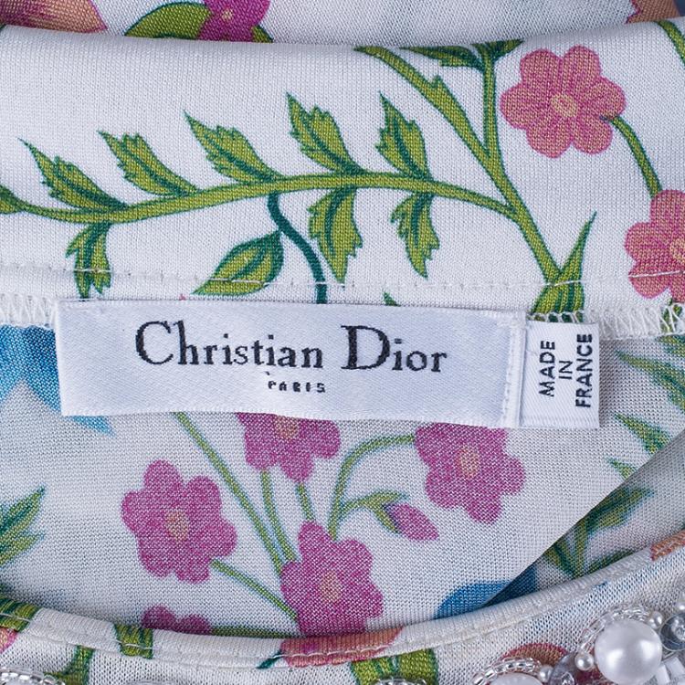 Pre Owned Dior Silk Floral Embellished Top L