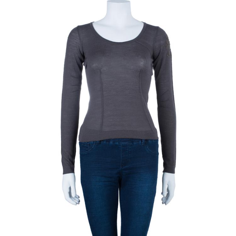 Pre Owned Dior Grey Taupe Wool Top S