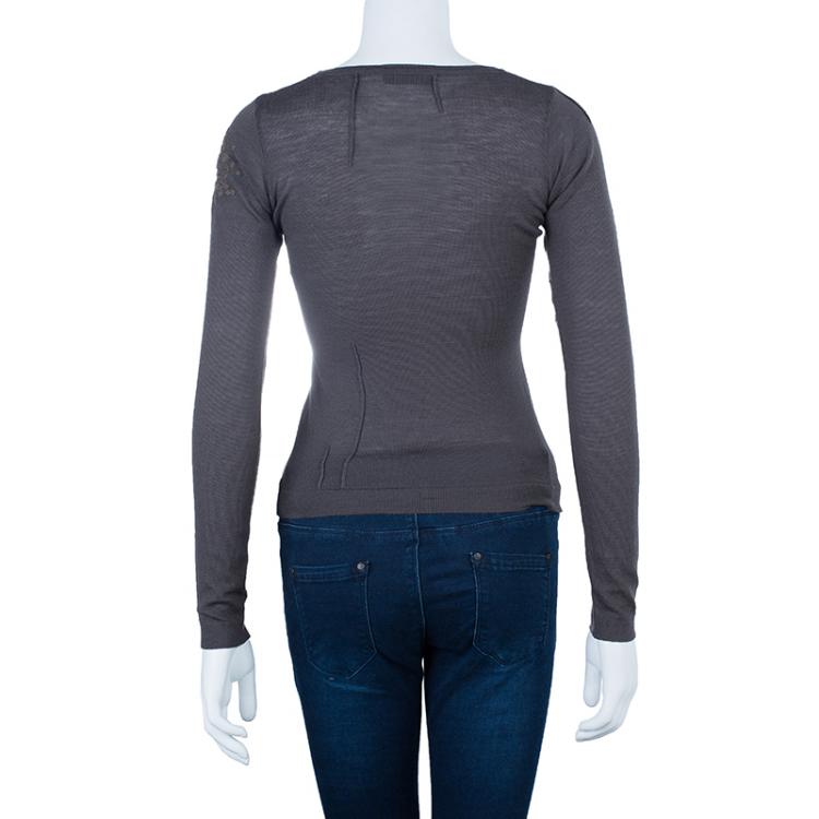Pre Owned Dior Grey Taupe Wool Top S