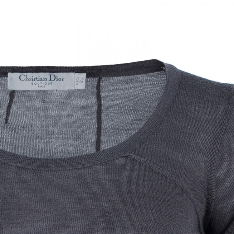 Pre Owned Dior Grey Taupe Wool Top S