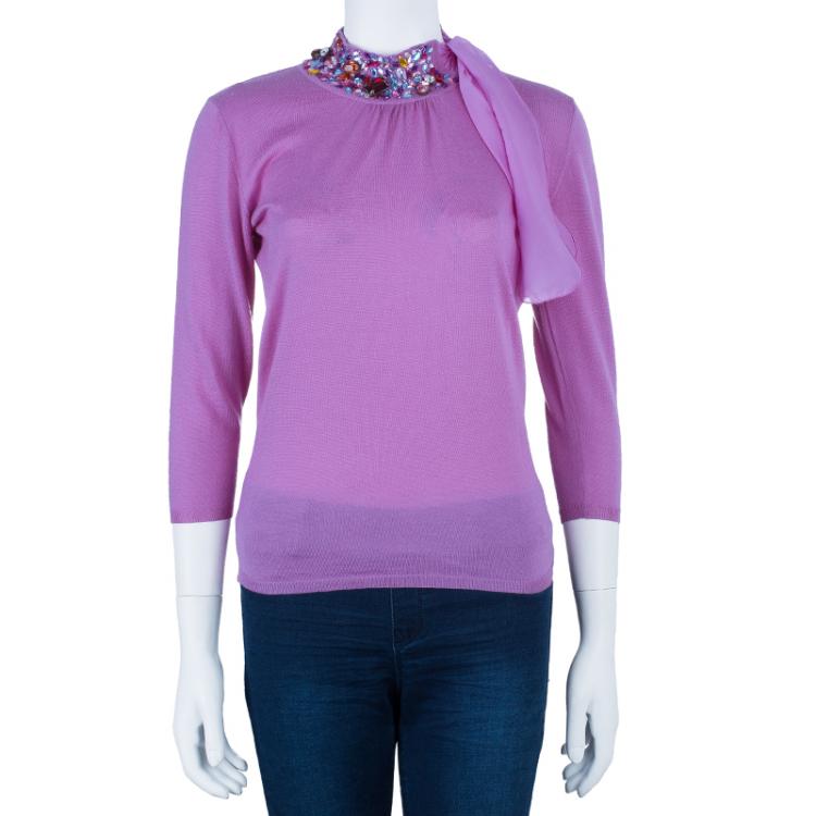 Pre Owned Dior Fuschia Embellished Sweater S