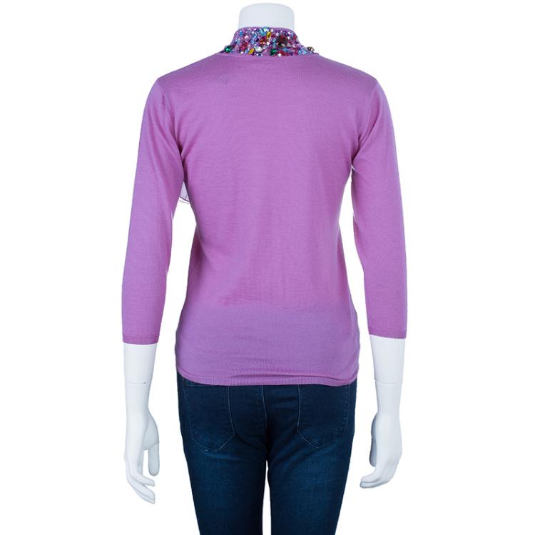 Pre Owned Dior Fuschia Embellished Sweater S