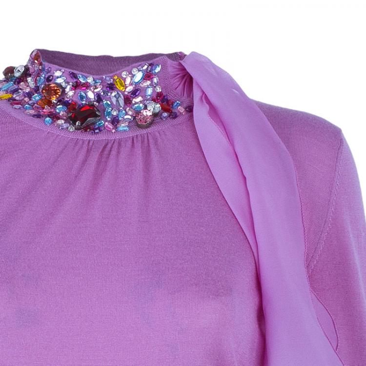 Pre Owned Dior Fuschia Embellished Sweater S