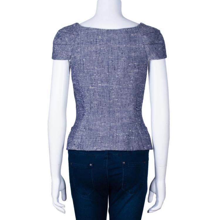 Pre Owned Dior Blue Sleeveless Bow Textured Jacket M
