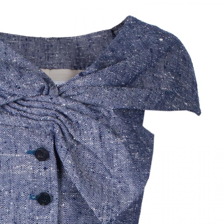 Pre Owned Dior Blue Sleeveless Bow Textured Jacket M