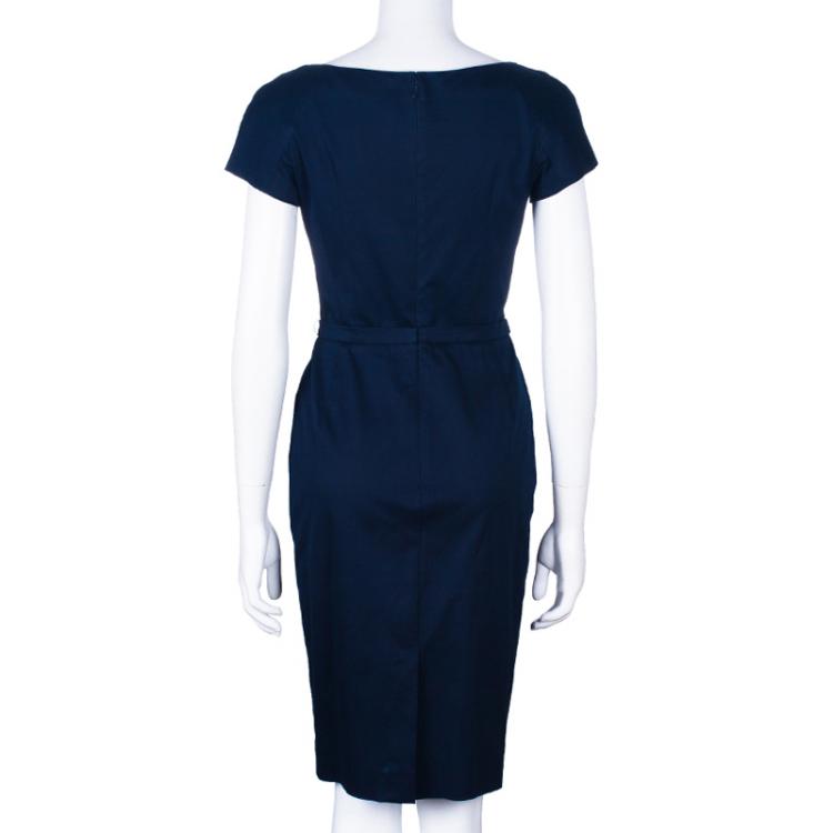 Pre Owned Dior Navy Blue Cotton Knee-length Dress M