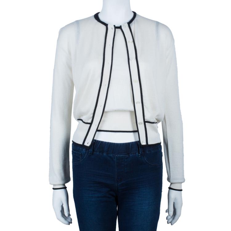 Pre Owned Dior Monochrome Knit Top And Cardigan Set M