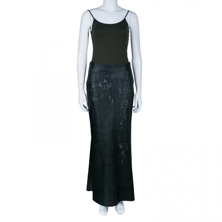 Pre Owned Dior Black Leather Laser Cut Skirt M