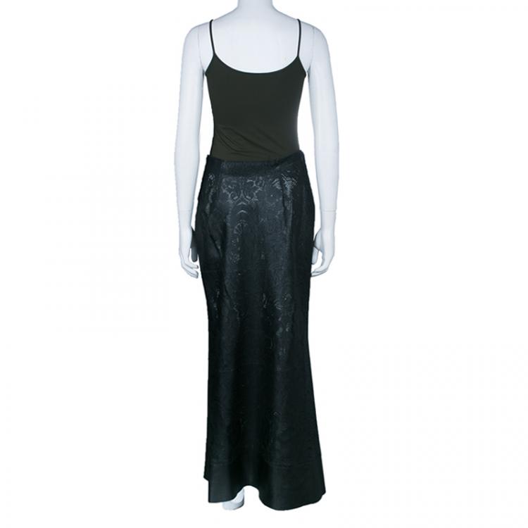 Pre Owned Dior Black Leather Laser Cut Skirt M