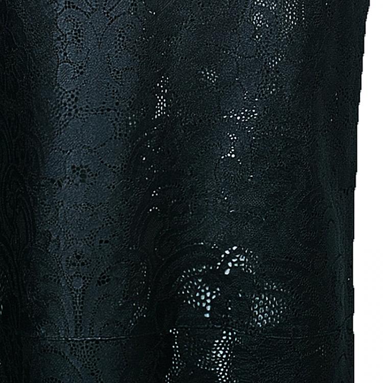 Pre Owned Dior Black Leather Laser Cut Skirt M