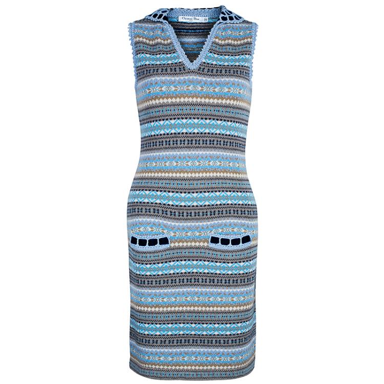 Pre Owned Dior Multicolor Pattern Knit Sleeveless Dress S