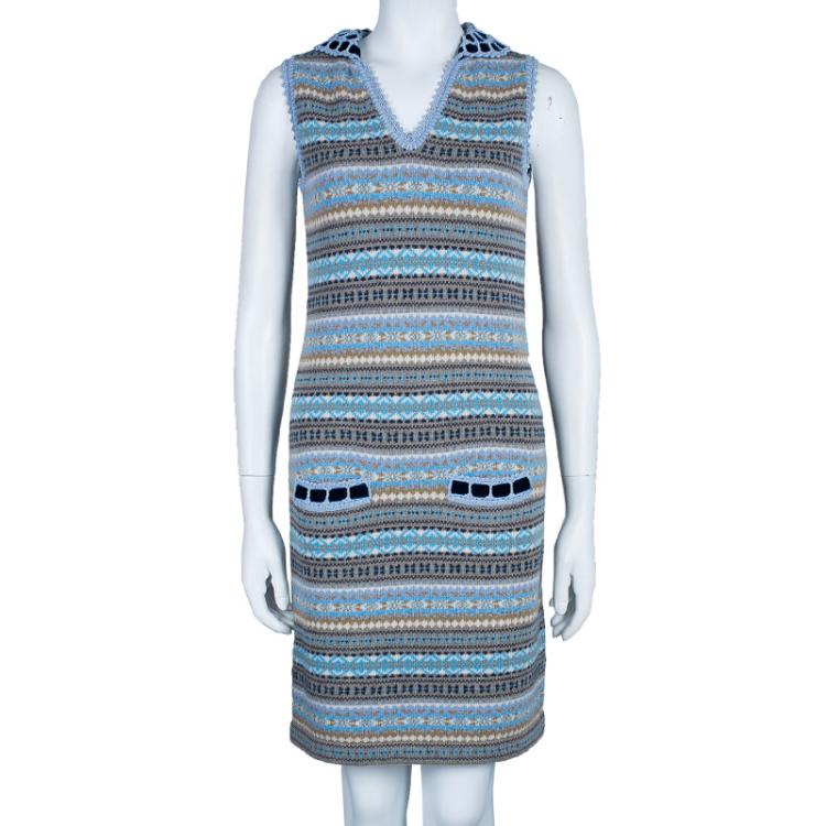 Pre Owned Dior Multicolor Pattern Knit Sleeveless Dress S