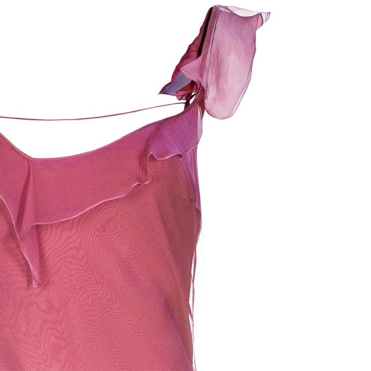 Pre Owned Dior Pastel Pink Ruffle Detail Silk Dress M