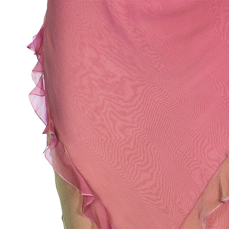 Pre Owned Dior Pastel Pink Ruffle Detail Silk Dress M