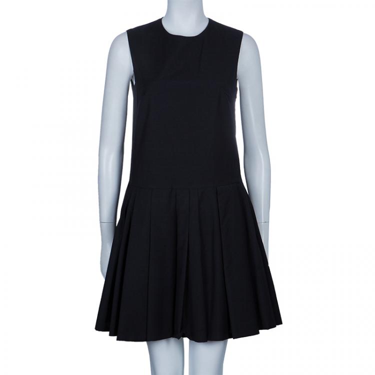 Pre Owned Dior Black Drop Waist Pleated Dress M