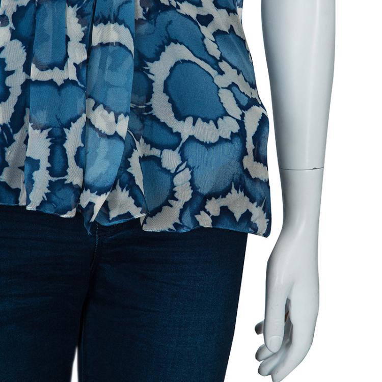 Pre Owned Dior Blue Print Silk Top S