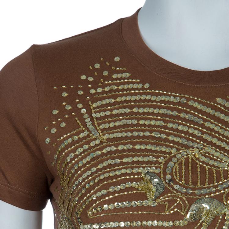 Pre Owned Dior Brown Sequin T Shirt S