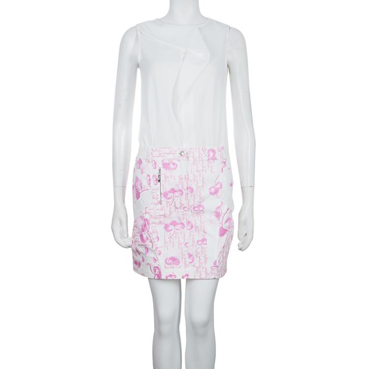 Pre Owned Dior Pink and White Cotton Skirt M