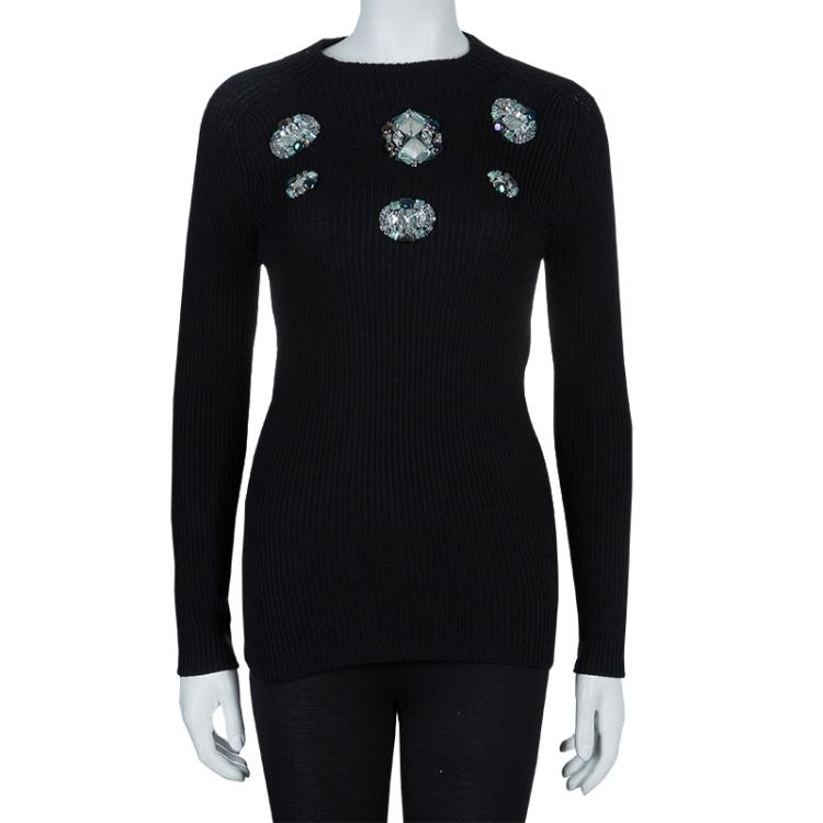 Pre Owned Dior Black Embellished Sweater M