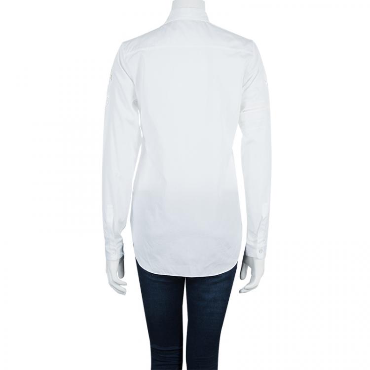 Pre Owned Dior White Embroidered Crochet Detail Button Down Cotton Shirt S