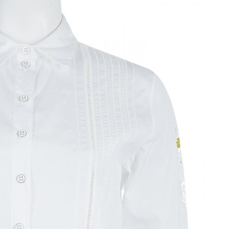 Pre Owned Dior White Embroidered Crochet Detail Button Down Cotton Shirt S