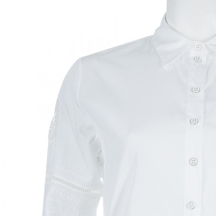 Pre Owned Dior White Embroidered Crochet Detail Button Down Cotton Shirt S