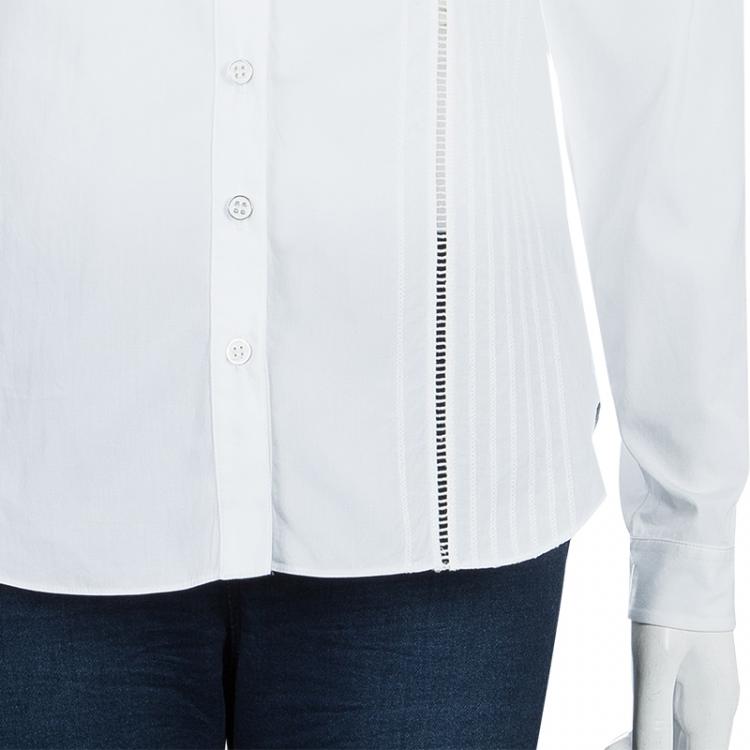 Pre Owned Dior White Embroidered Crochet Detail Button Down Cotton Shirt S
