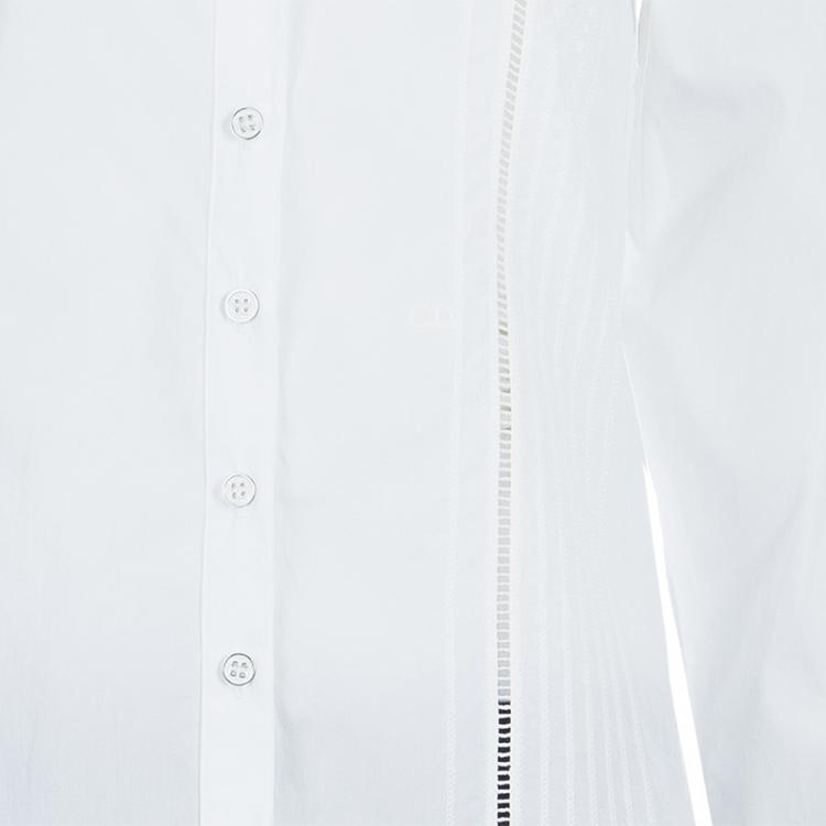 Pre Owned Dior White Embroidered Crochet Detail Button Down Cotton Shirt S