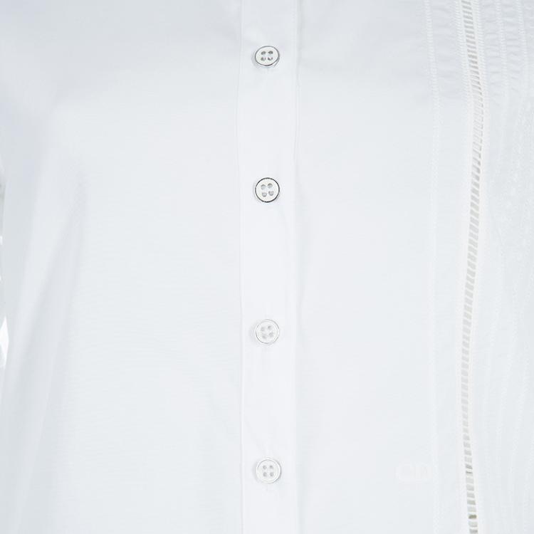 Pre Owned Dior White Embroidered Crochet Detail Button Down Cotton Shirt S